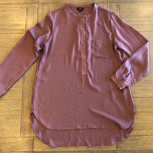 Purple silky long sleeve tunic blouse top shirt XL